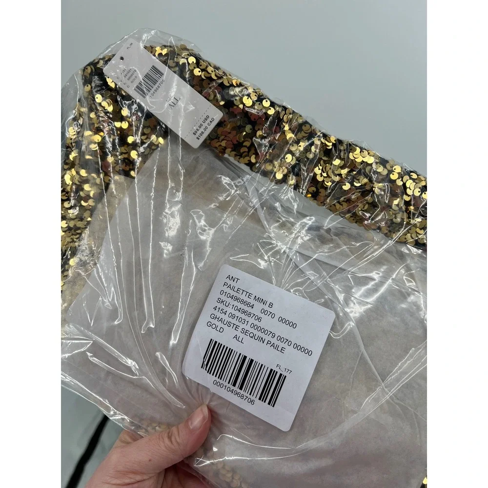 Anthropologie Paillette Mini Crescent Bag Gold Sequin Hobo Party Sparkle NWT